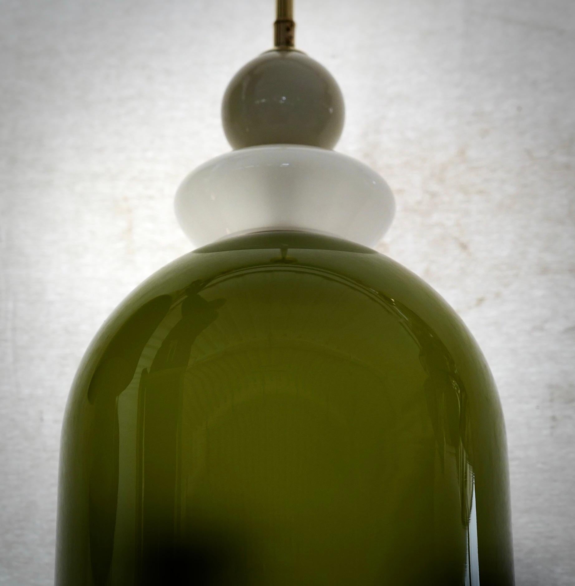 Lanternes du milieu du siècle en verre soufflé de Murano, blanc et vert, 2020 Bon état - En vente à Rome, IT