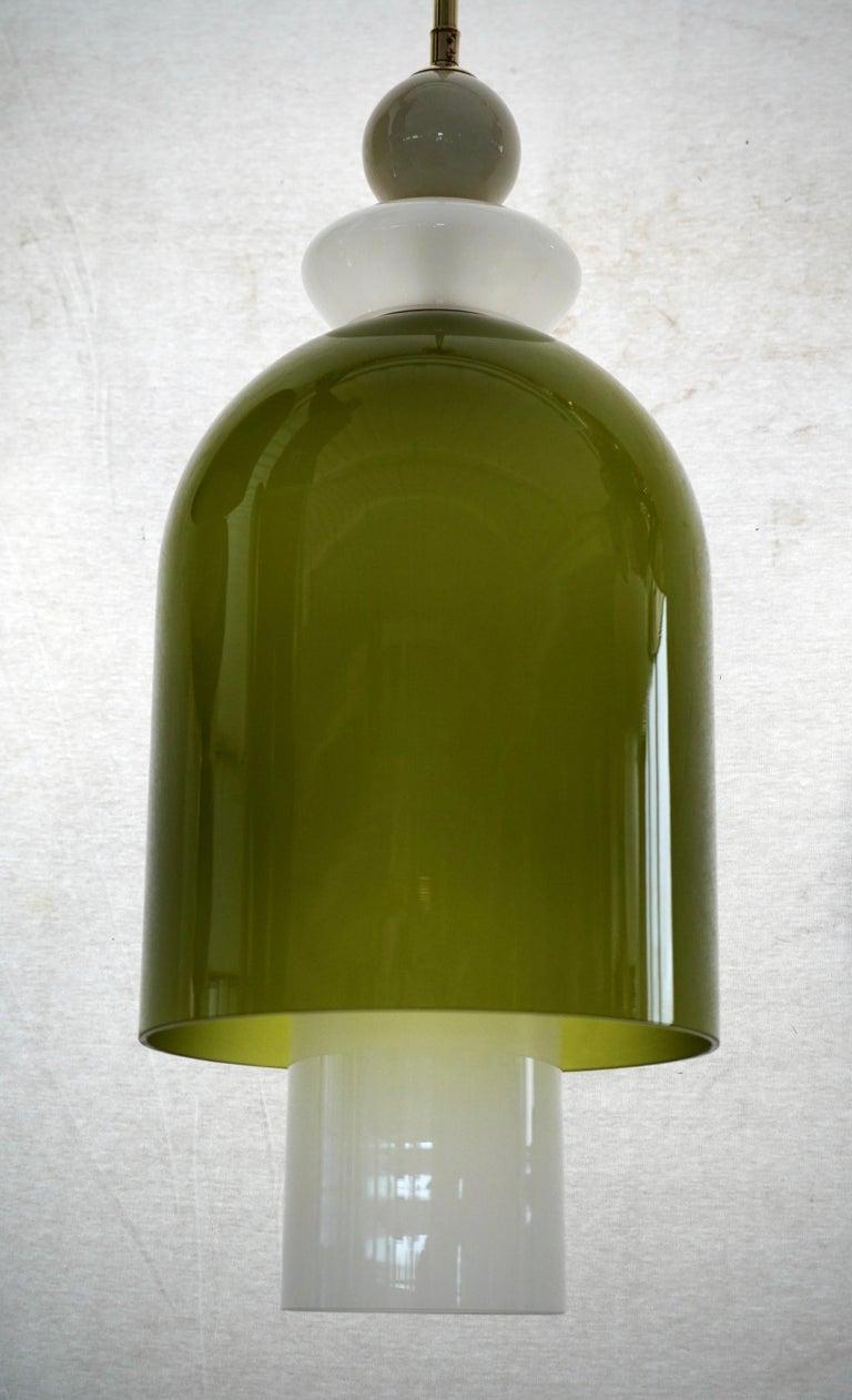Lanternes du milieu du siècle en verre soufflé de Murano, blanc et vert, 2020 en vente 1