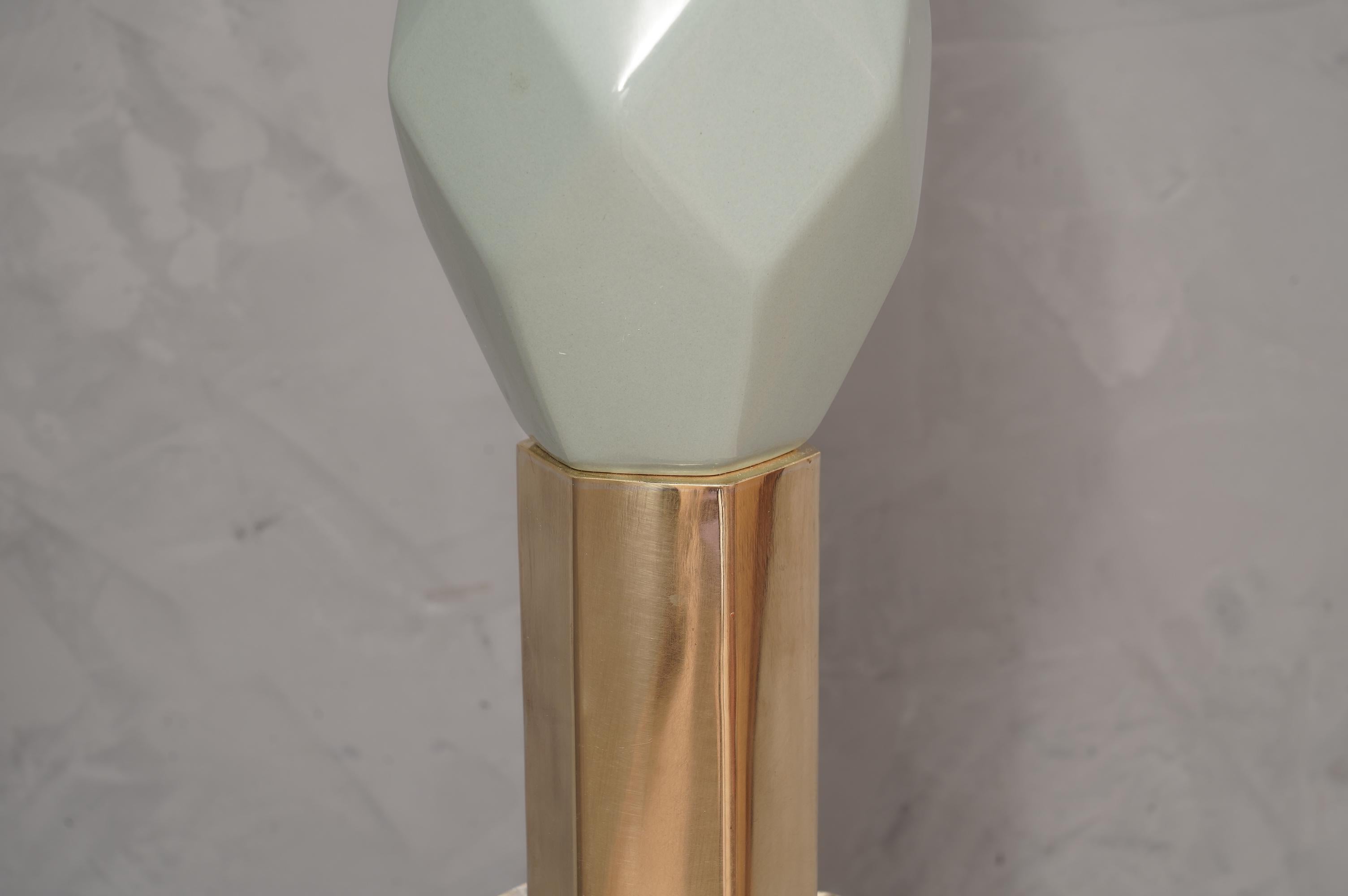 Late 20th Century Murano Blown Light Green Glass and Brass Table Lamp, 1980 For Sale