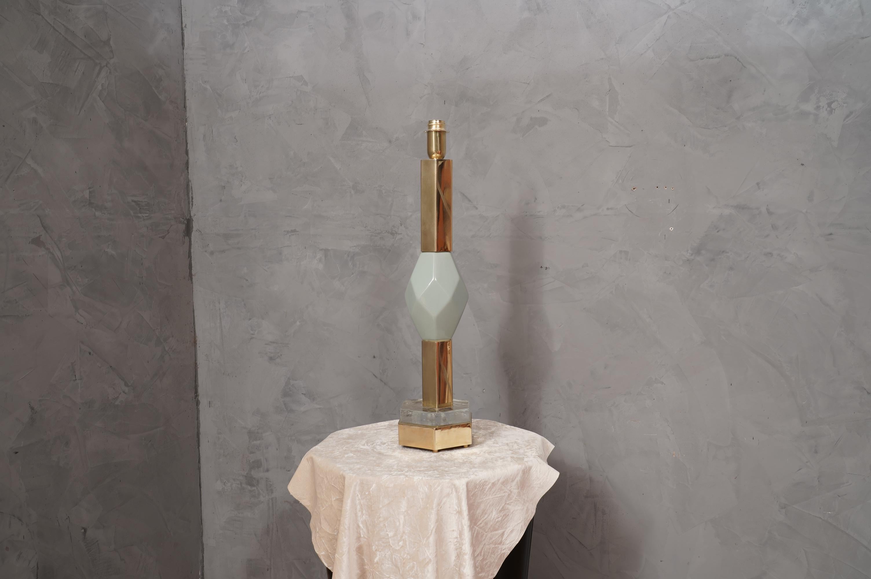 Murano Blown Light Green Glass and Brass Table Lamp, 1980 For Sale 2