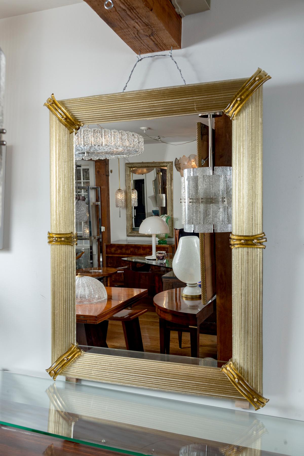 Blown Glass Artisan Murano Blown Taupe Mirror, Contemporary