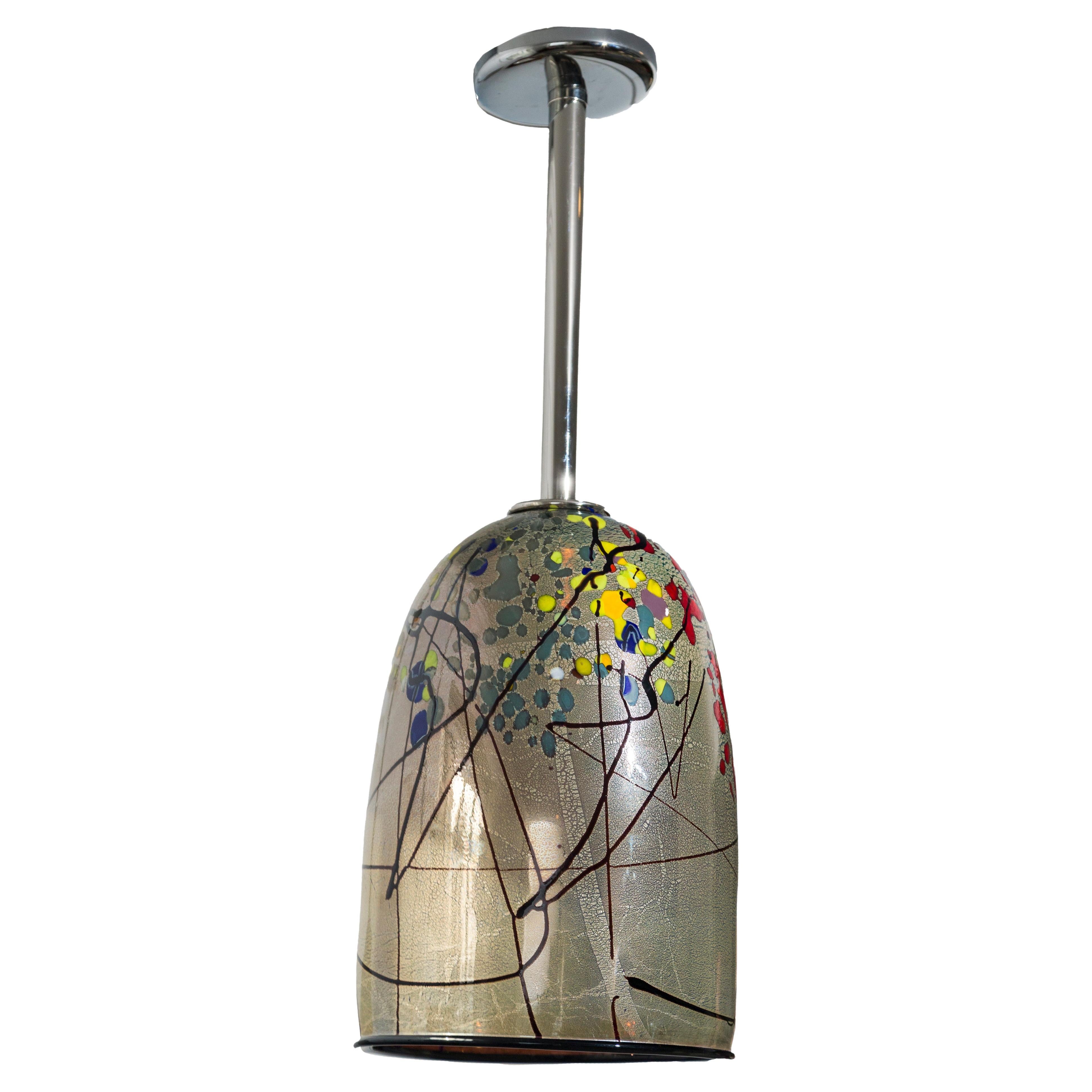 Grande suspension abstraite en argent soufflé de Murano, certifiée UL, contemporaine