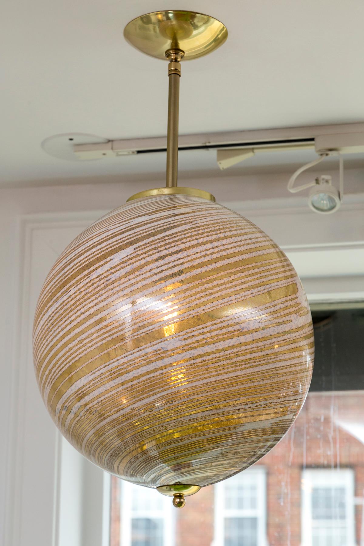 Murano Blown Wheat Gold Swirl Globe Pendant, Contemporary, UL Certified For Sale 5