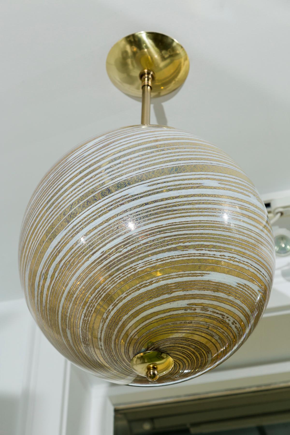 Murano Blown Wheat Gold Swirl Globe Pendant, Contemporary, UL Certified For Sale 1