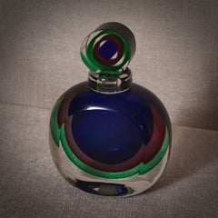 Mid-Century Modern Murano Glass Perfume Bottle, Blue and Green, Italy