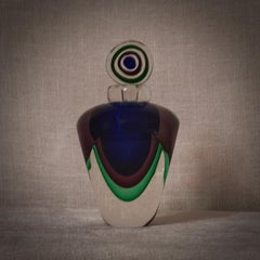 Mid-Century Modern Murano Glass Perfume Bottle, Blue and Green, Italy