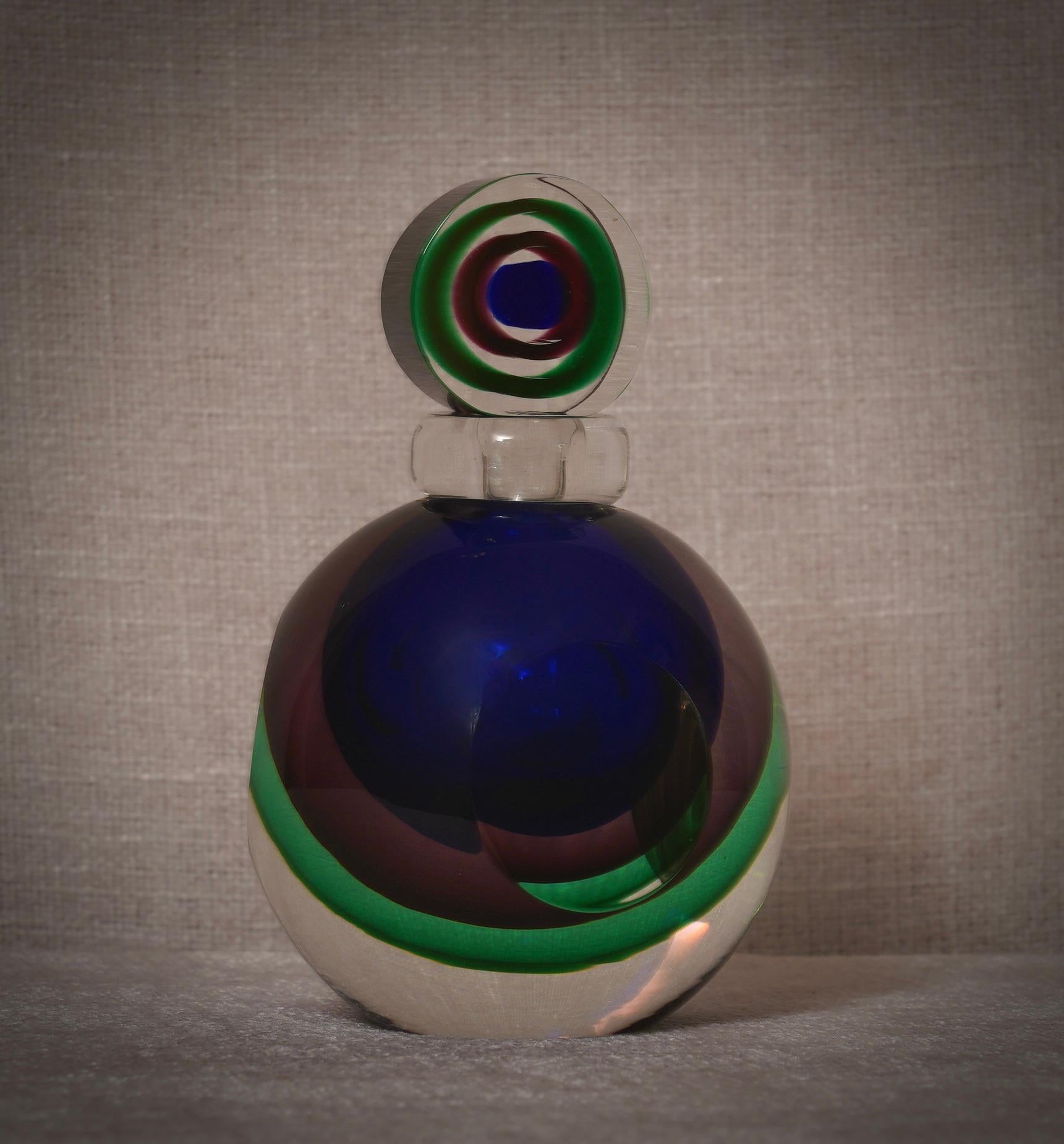 Italian Murano Blu and Green Perfume Bottle, 1990 For Sale