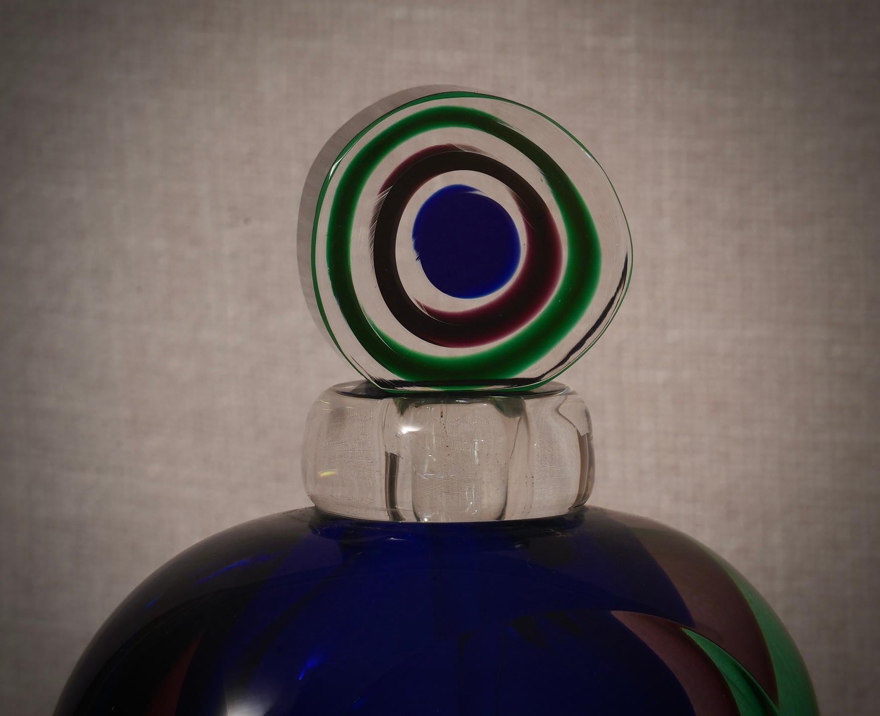 Murano Blau und Grün Parfümflasche, 1990 (Italienisch) im Angebot