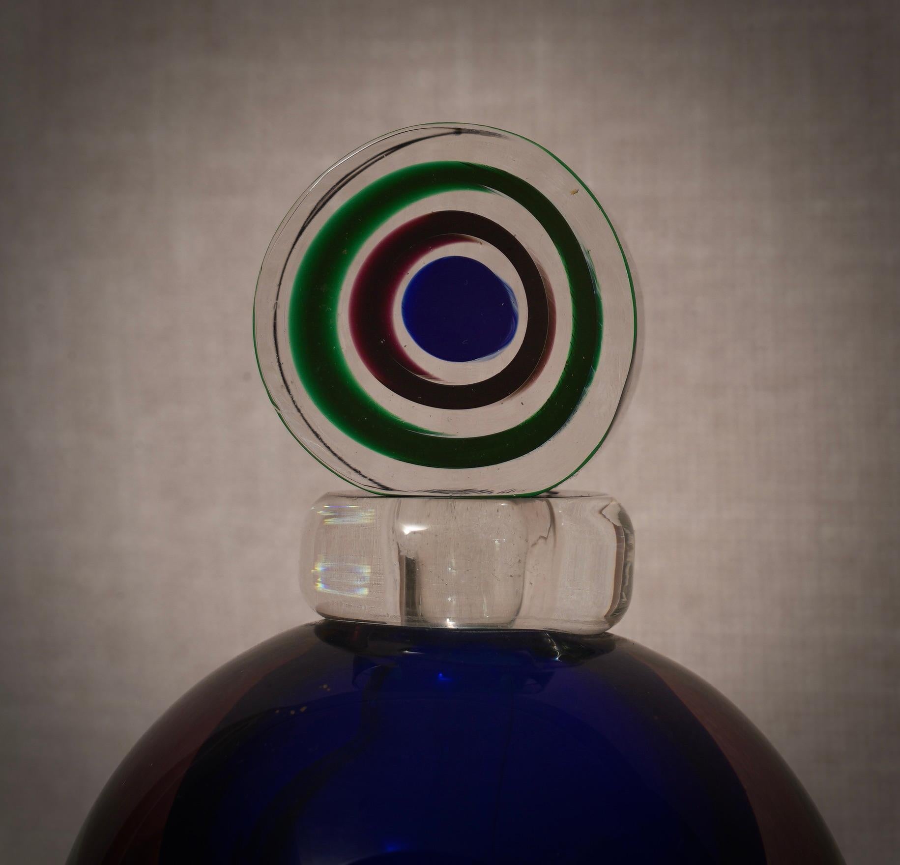 Murano Blu and Green Perfume Bottle, 1990 In Good Condition For Sale In Roma, Lazio