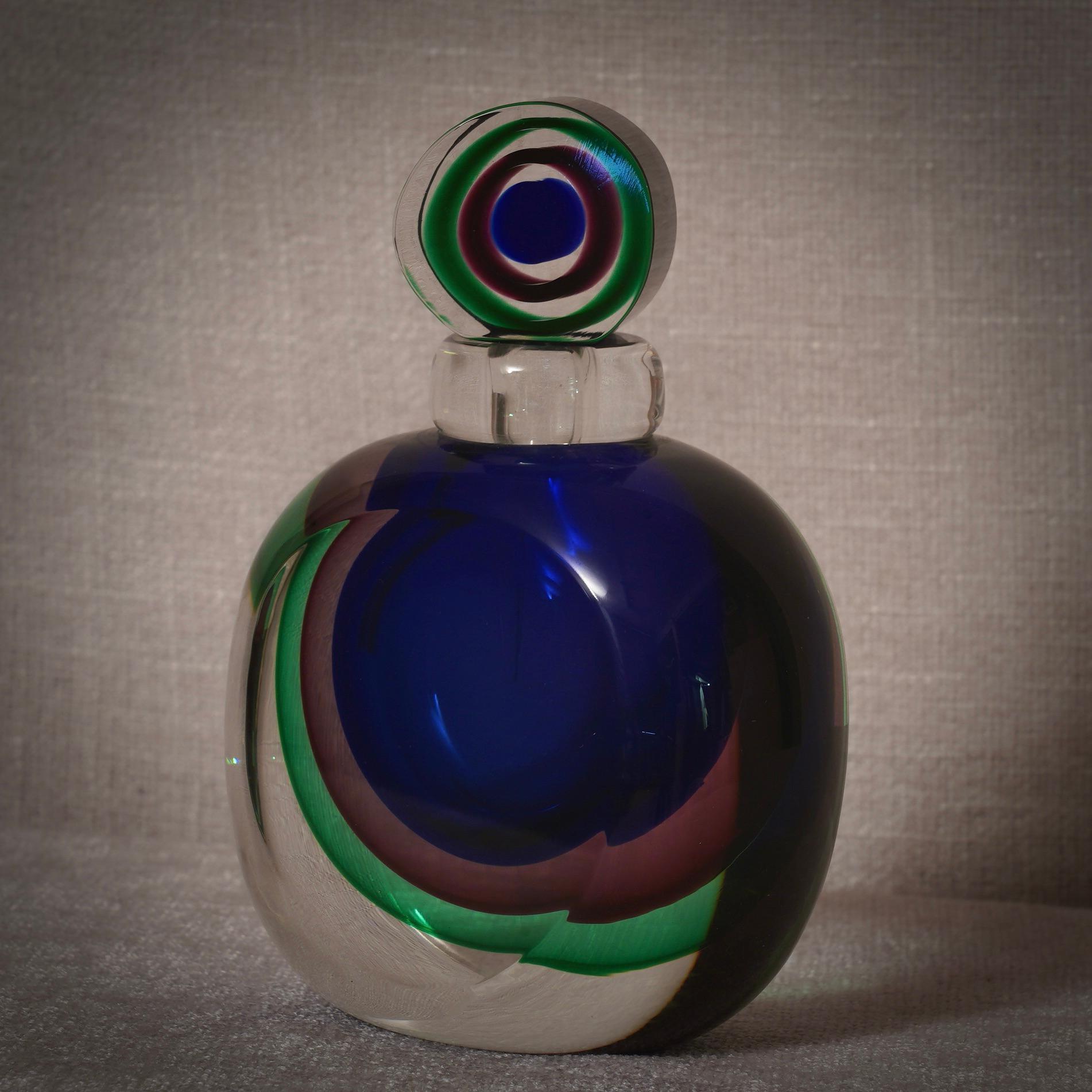 Murano Blau und Grün Parfümflasche, 1990 im Zustand „Gut“ im Angebot in Roma, Lazio