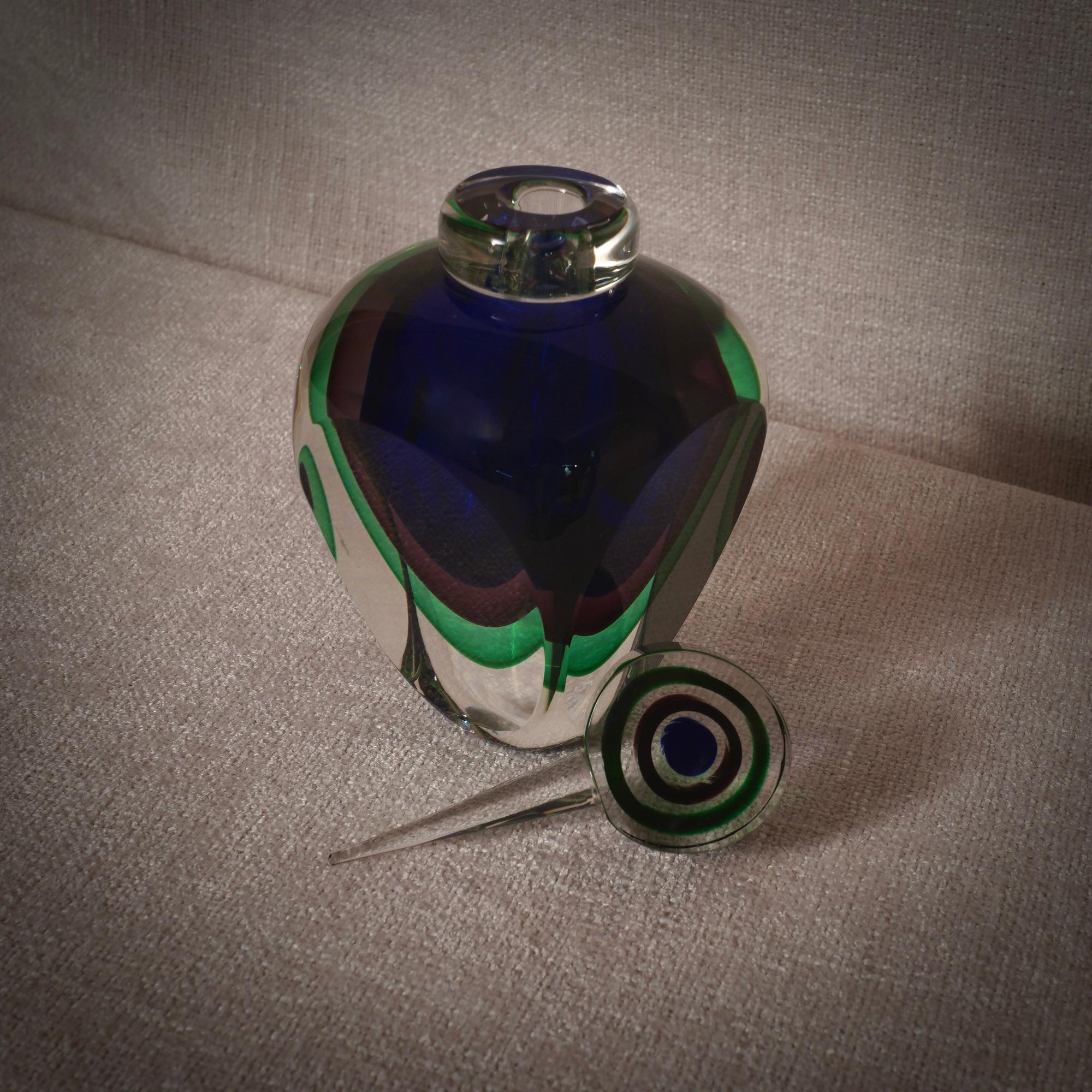 Murano Blau und Grün Parfümflasche, 1990 im Zustand „Gut“ im Angebot in Roma, Lazio