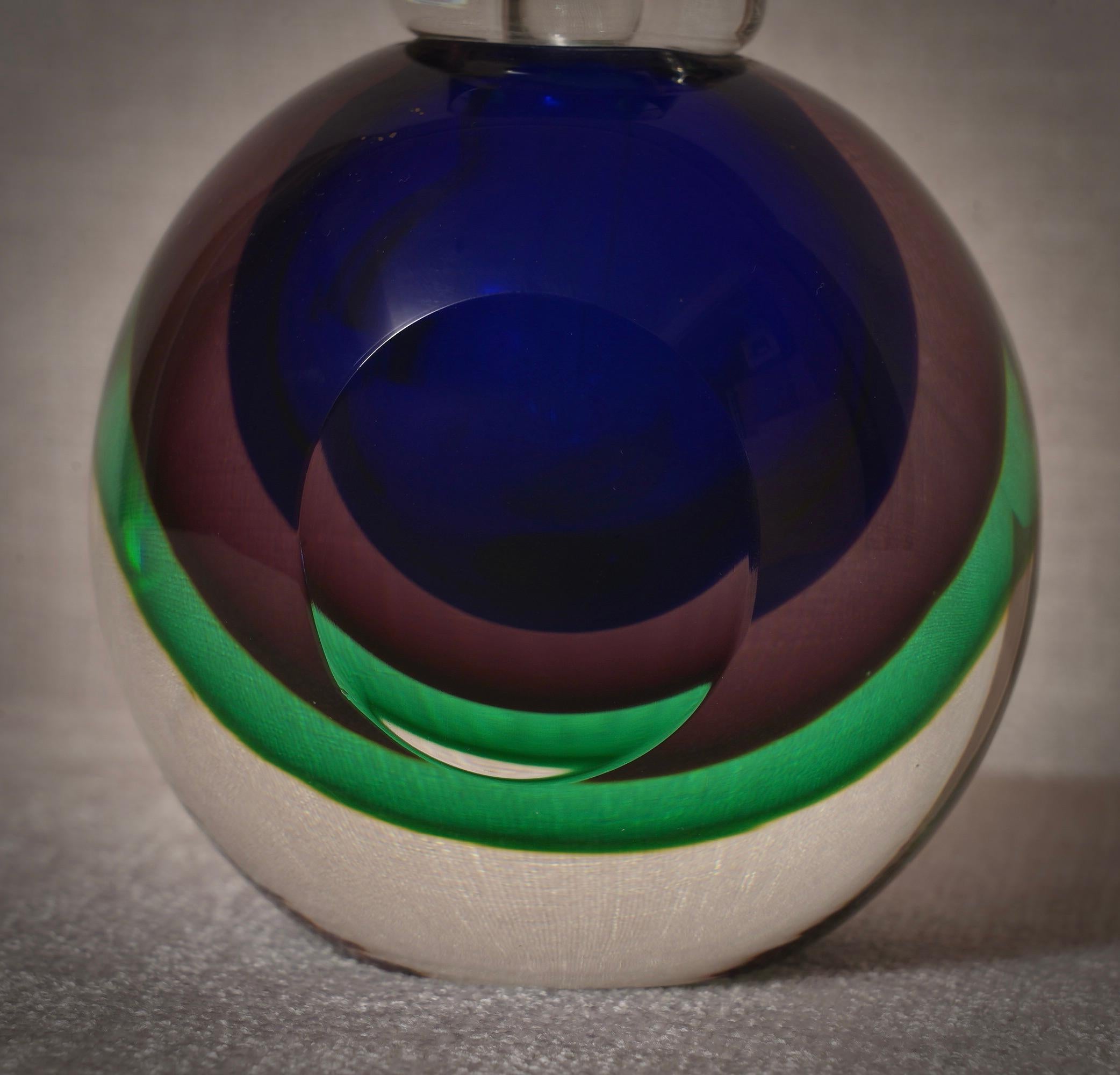 Late 20th Century Murano Blu and Green Perfume Bottle, 1990 For Sale