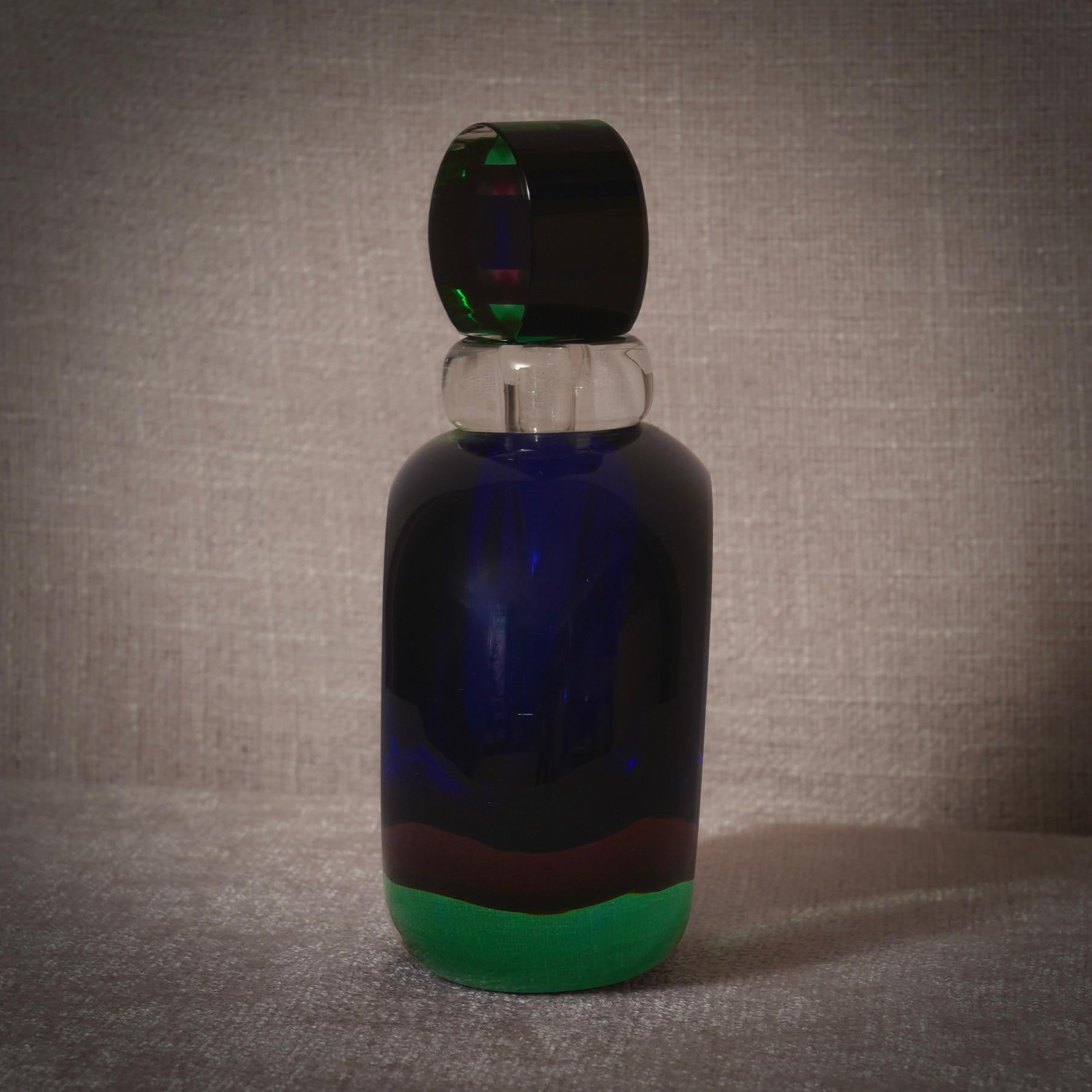 Murano Blau und Grün Parfümflasche, 1990 (Ende des 20. Jahrhunderts) im Angebot