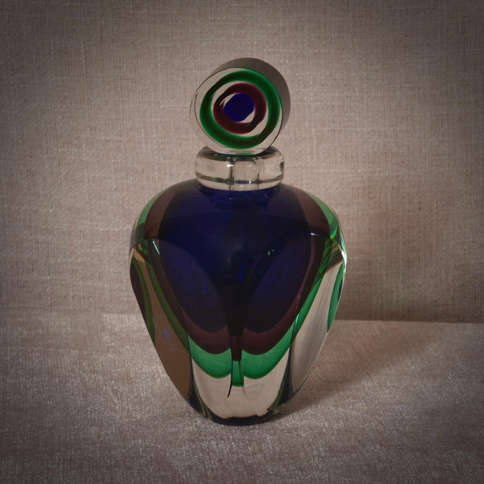 Murano Blau und Grün Parfümflasche, 1990 (Ende des 20. Jahrhunderts) im Angebot