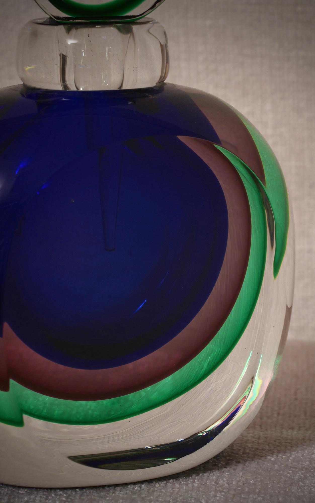 Murano Blau und Grün Parfümflasche, 1990 (Muranoglas) im Angebot