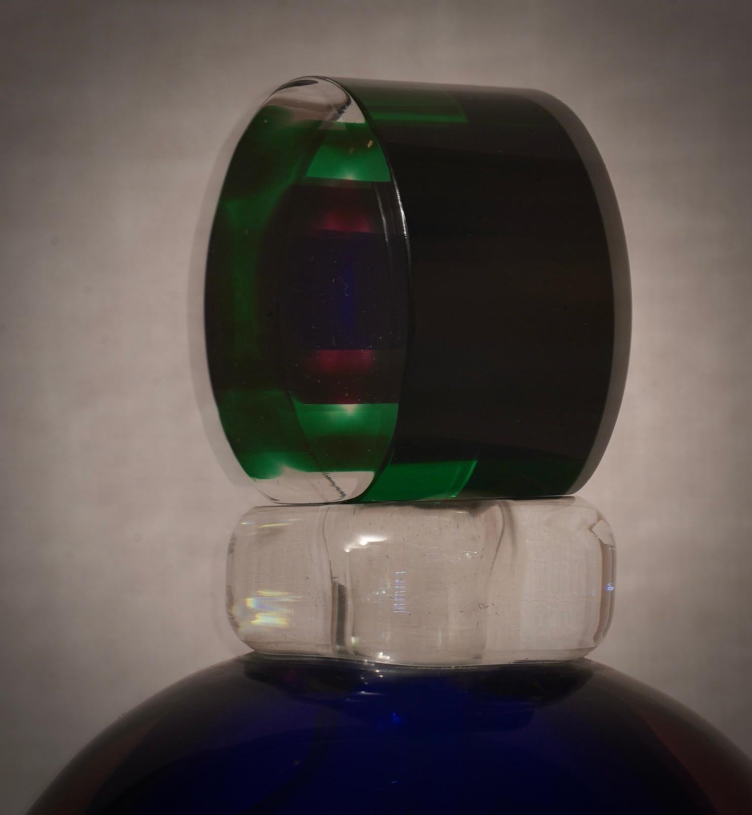 Murano Blu and Green Perfume Bottle, 1990 For Sale 1