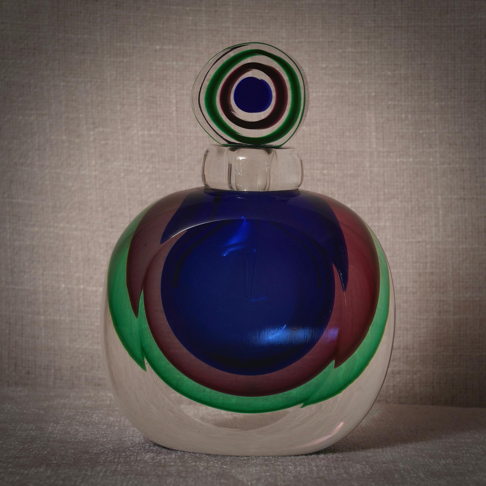 Murano Blau und Grün Parfümflasche, 1990 im Angebot 1
