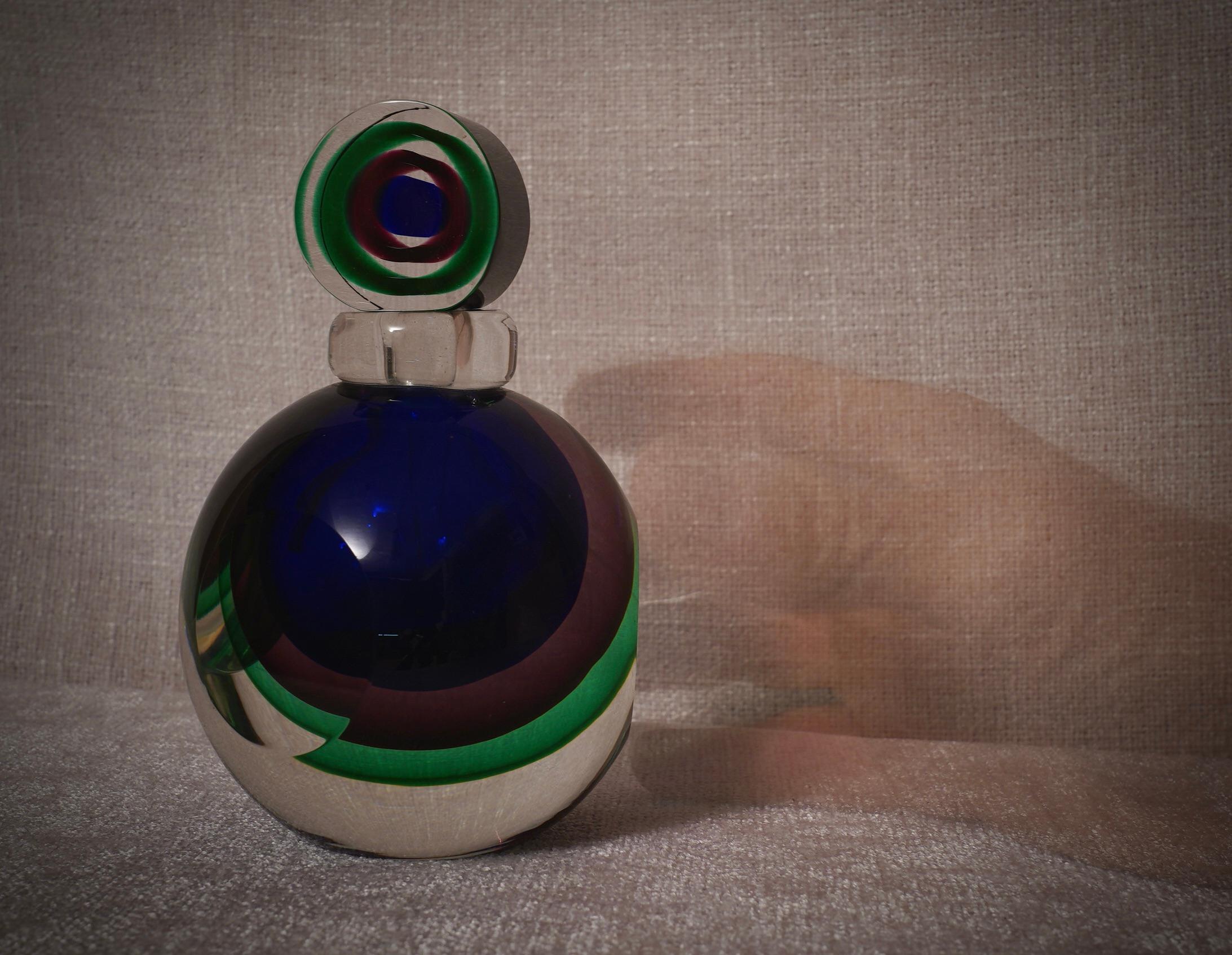 Murano Blu and Green Perfume Bottle, 1990 For Sale 2