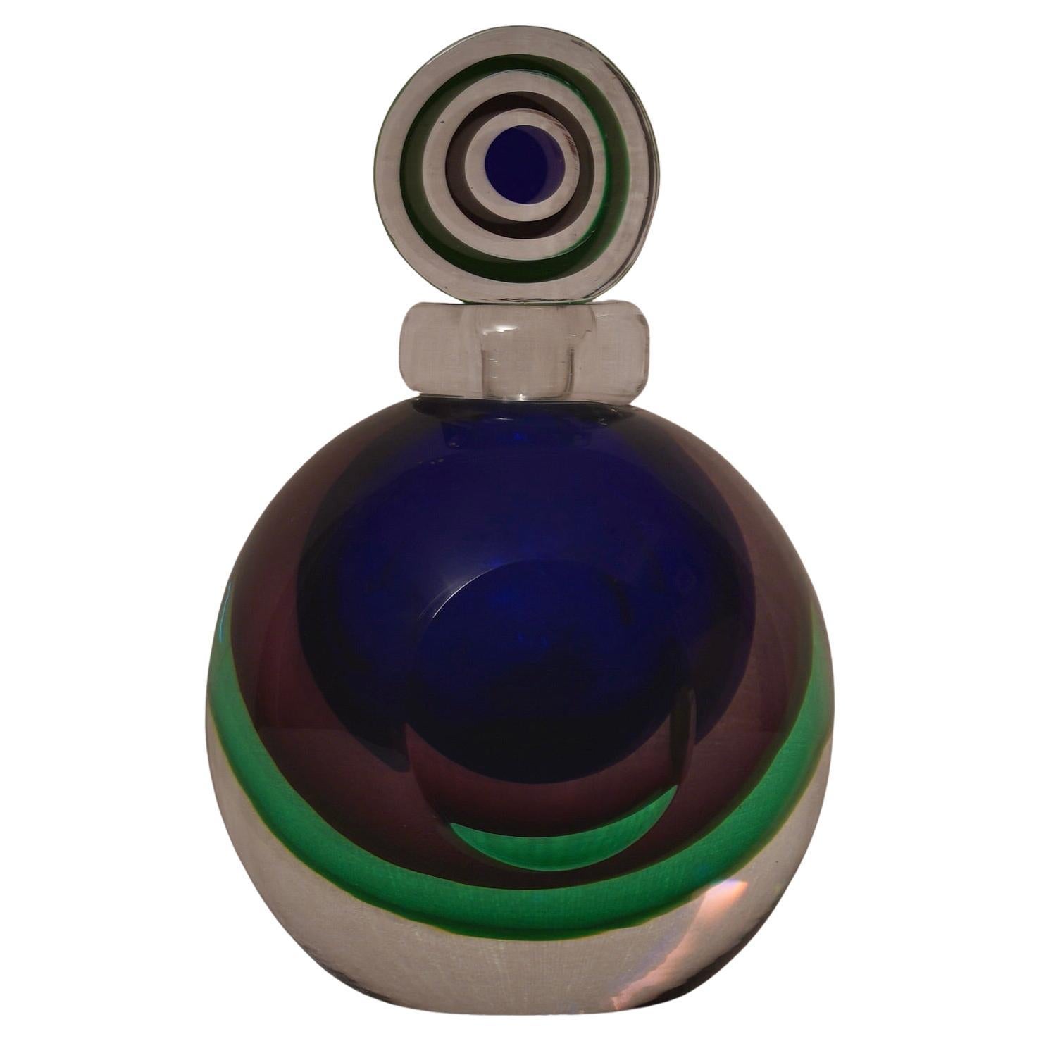 Murano Blu and Green Perfume Bottle, 1990