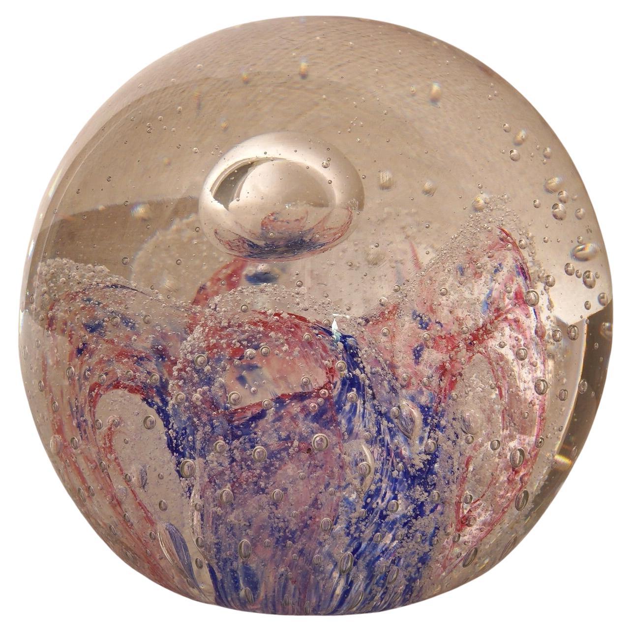 Sfera di vetro artistico blu e rosa di Murano, 1980