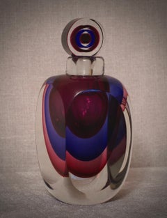 Mid-Century Modern Murano Glass Perfume Bottle, Blue and Pink, Italy
