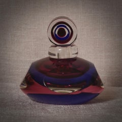 Mid-Century Modern Murano Glass Perfume Bottle, Blue and Pink, Italy