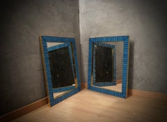 Murano Blu Art Glass and Brass Consol Mirror / Wall Mirror, 1990