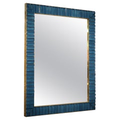 Murano Blu Art Glass and Brass Consol Mirror / Wall Mirror, 1990