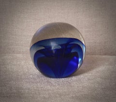 Murano Blu Art Glass Sphere, Mid-Century Modern, Italy, 1980, 10cm