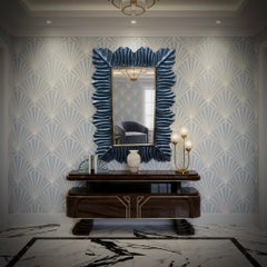 Murano Blu Color Glass and Brass Mid-Century Console / Wall Mirror, 2020