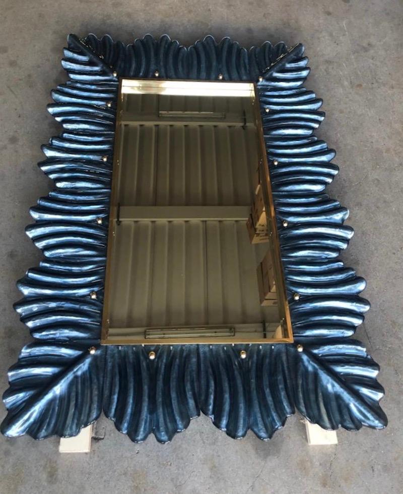 Laiton Console/miroir mural mi-siècle en verre de Murano de couleur bleue et laiton, 2020 en vente