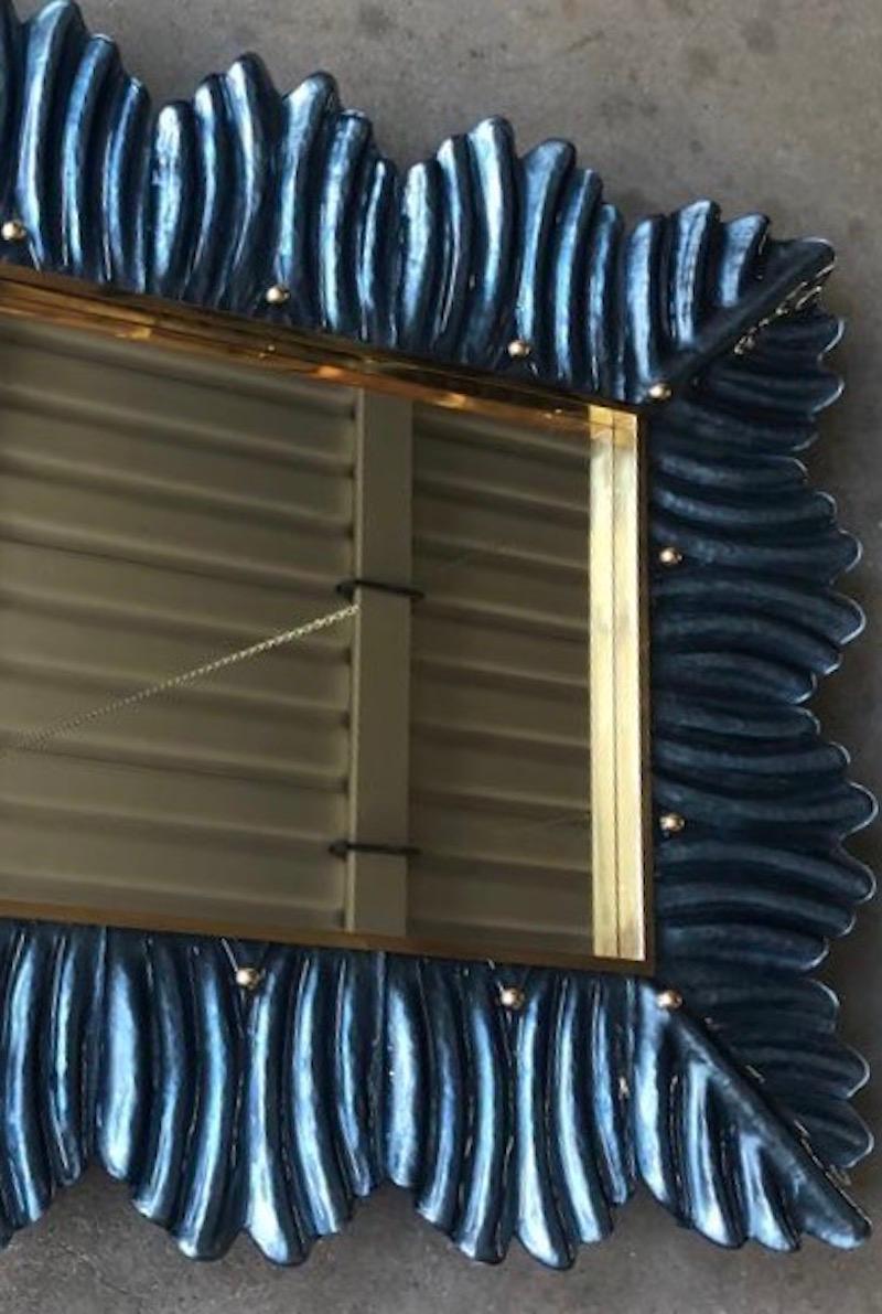 Console/miroir mural mi-siècle en verre de Murano de couleur bleue et laiton, 2020 en vente 2