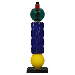 Murano Blu Yellow Green Red Art Glass and Brass Midcentury Table Lamp, 1990