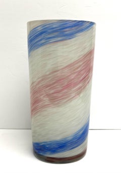 Murano Blue and Pink Swirl Art Glass Vase Fratelli Toso
