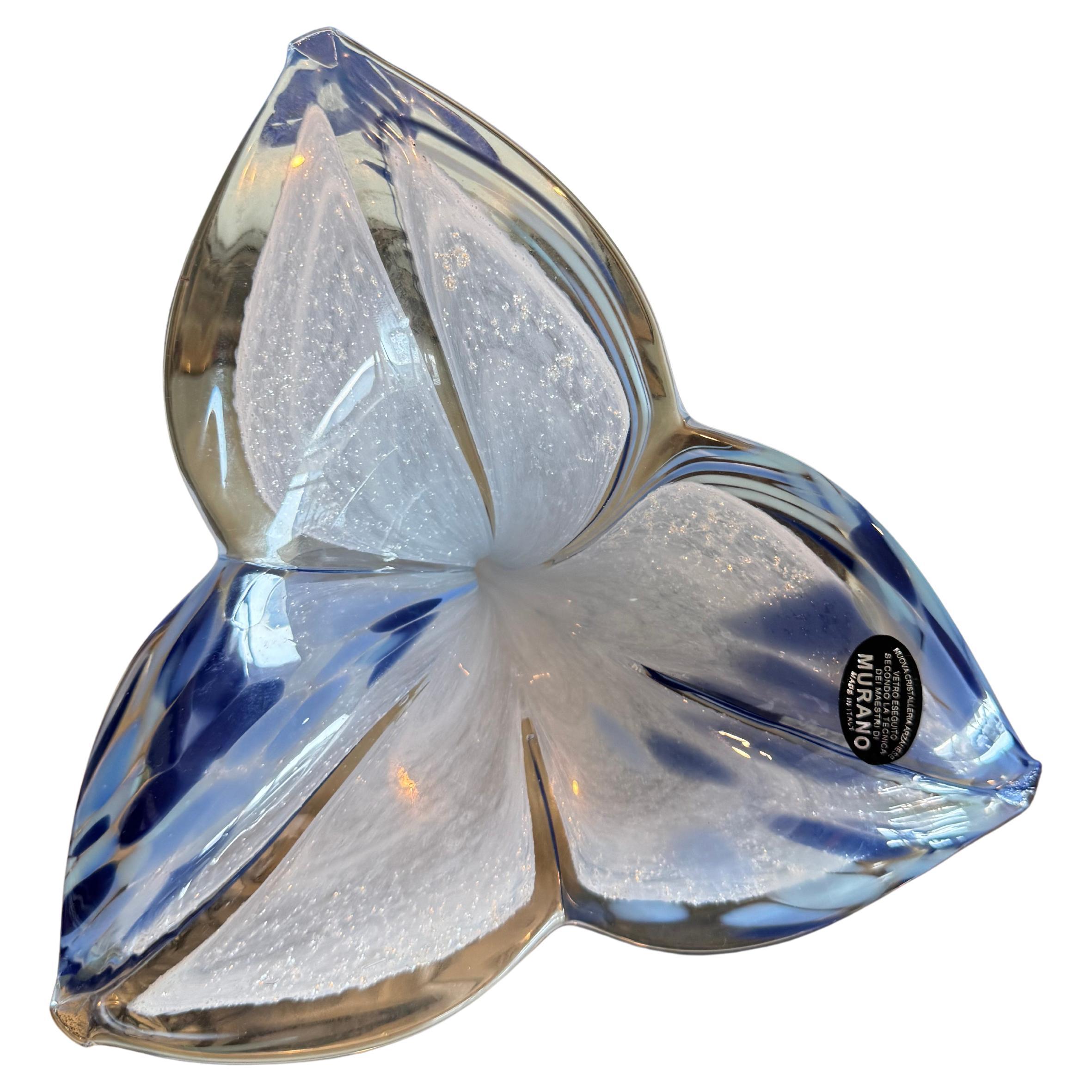 Murano Blue and White Handblown Flower