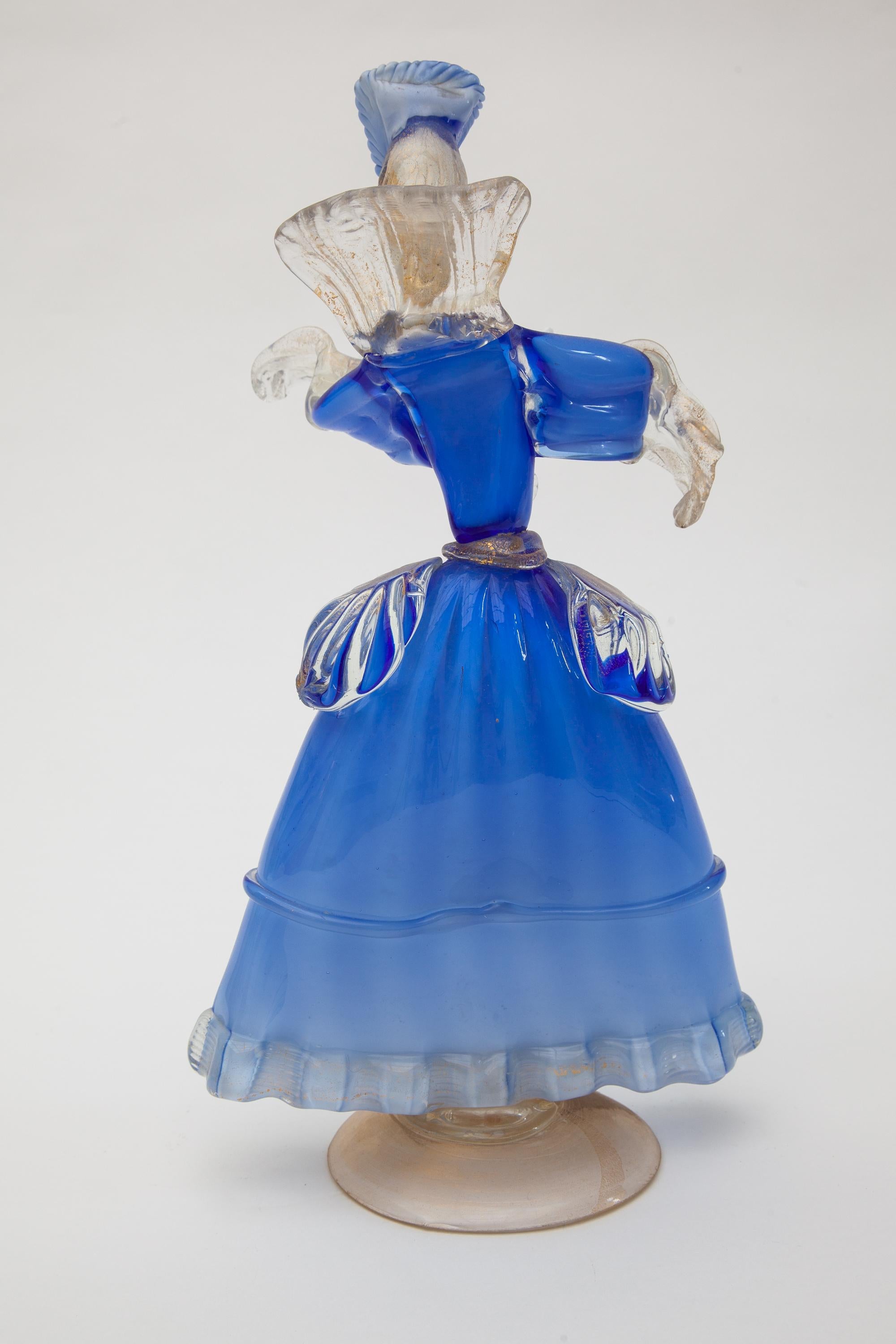Hand-Crafted Murano Blue and White Opal Art Glass Victorian Lady Sculpture, Italy, 1960s
