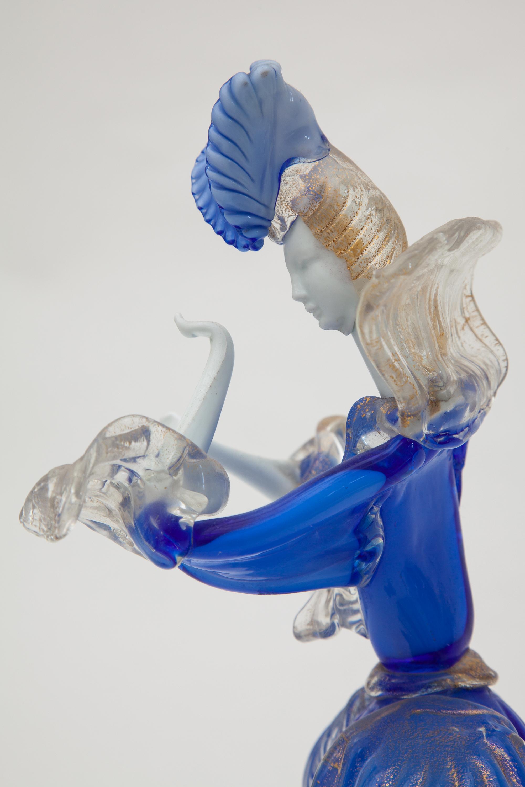 Murano Blue and White Opal Art Glass Victorian Lady Sculpture, Italy, 1960s In Excellent Condition In Antwerp, BE