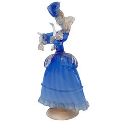 Murano Blue and White Opal Art Glass Victorian Lady Sculpture, Italy, 1960s