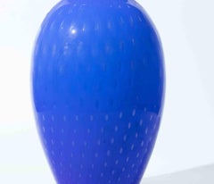 Murano Blue Art Glass Vase with Polka Dot Pattern, 1970s