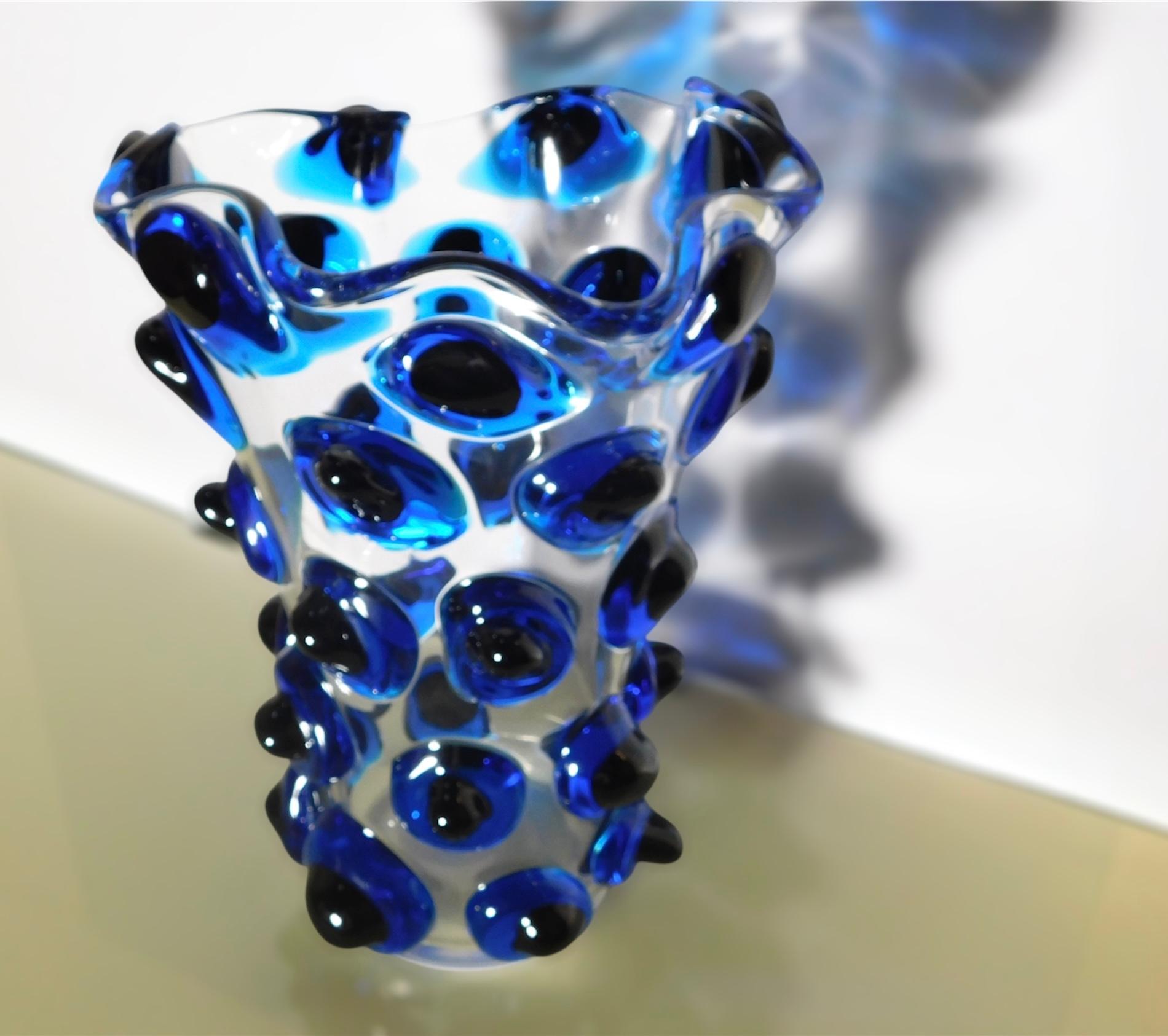 Vaso Bugnato Blu di Murano di Giuliano Busato In condizioni buone in vendita a Los Angeles, CA