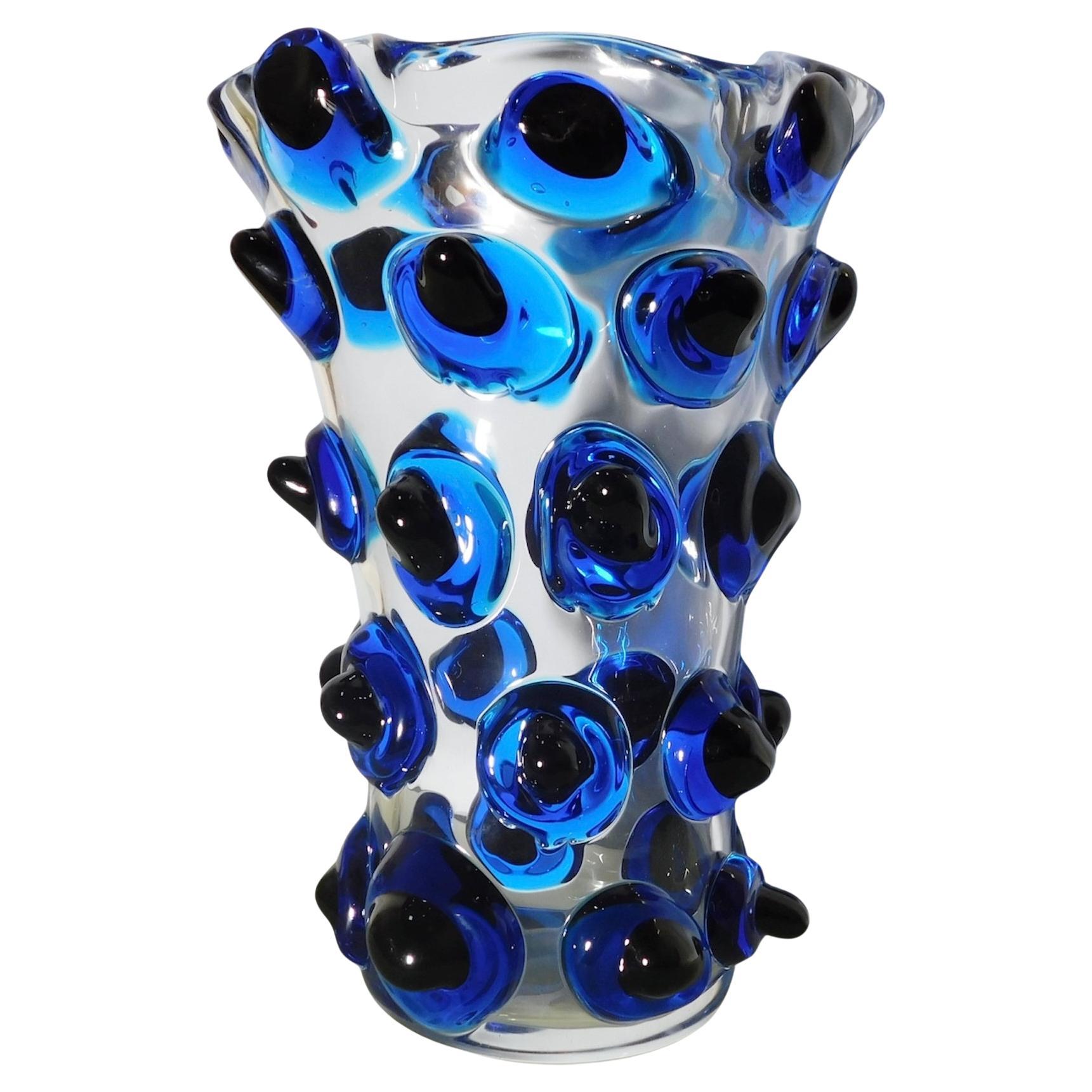 Vaso Bugnato Blu di Murano di Giuliano Busato in vendita