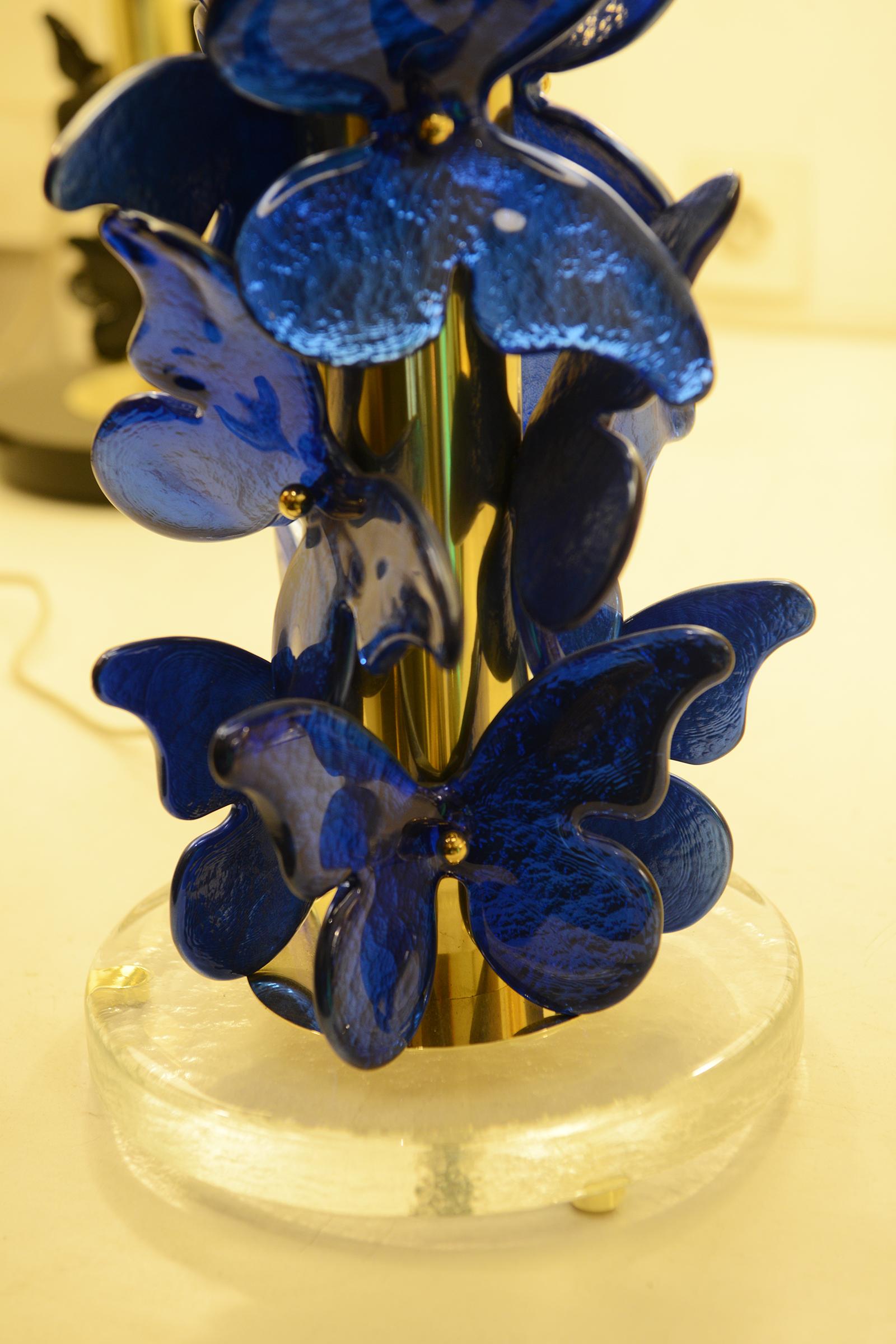 Lámpara de mesa Mariposas azules de Murano Hecho a mano en venta