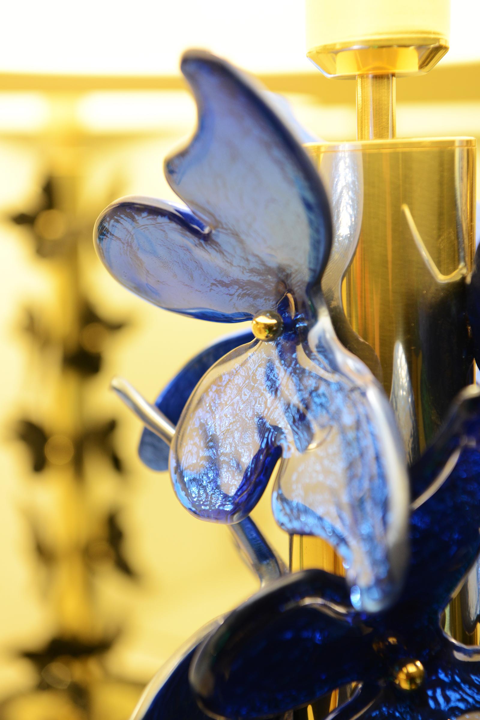 Lámpara de mesa Mariposas azules de Murano Latón en venta