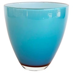 Murano Tiffany Blue Cased Glass to Clear Vase
