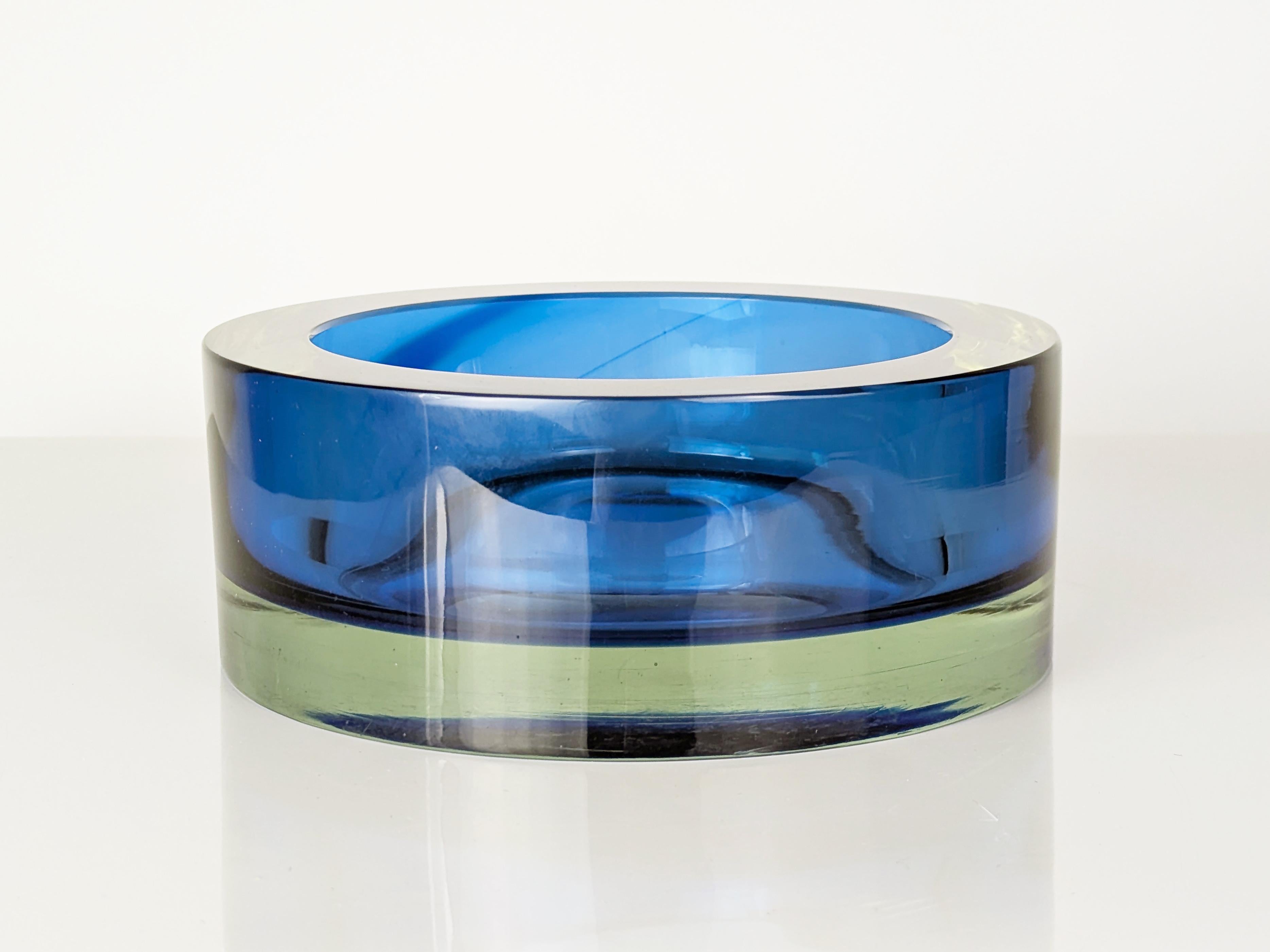 Large blue and transparent Murano glass pocket emptier bowl made with the 