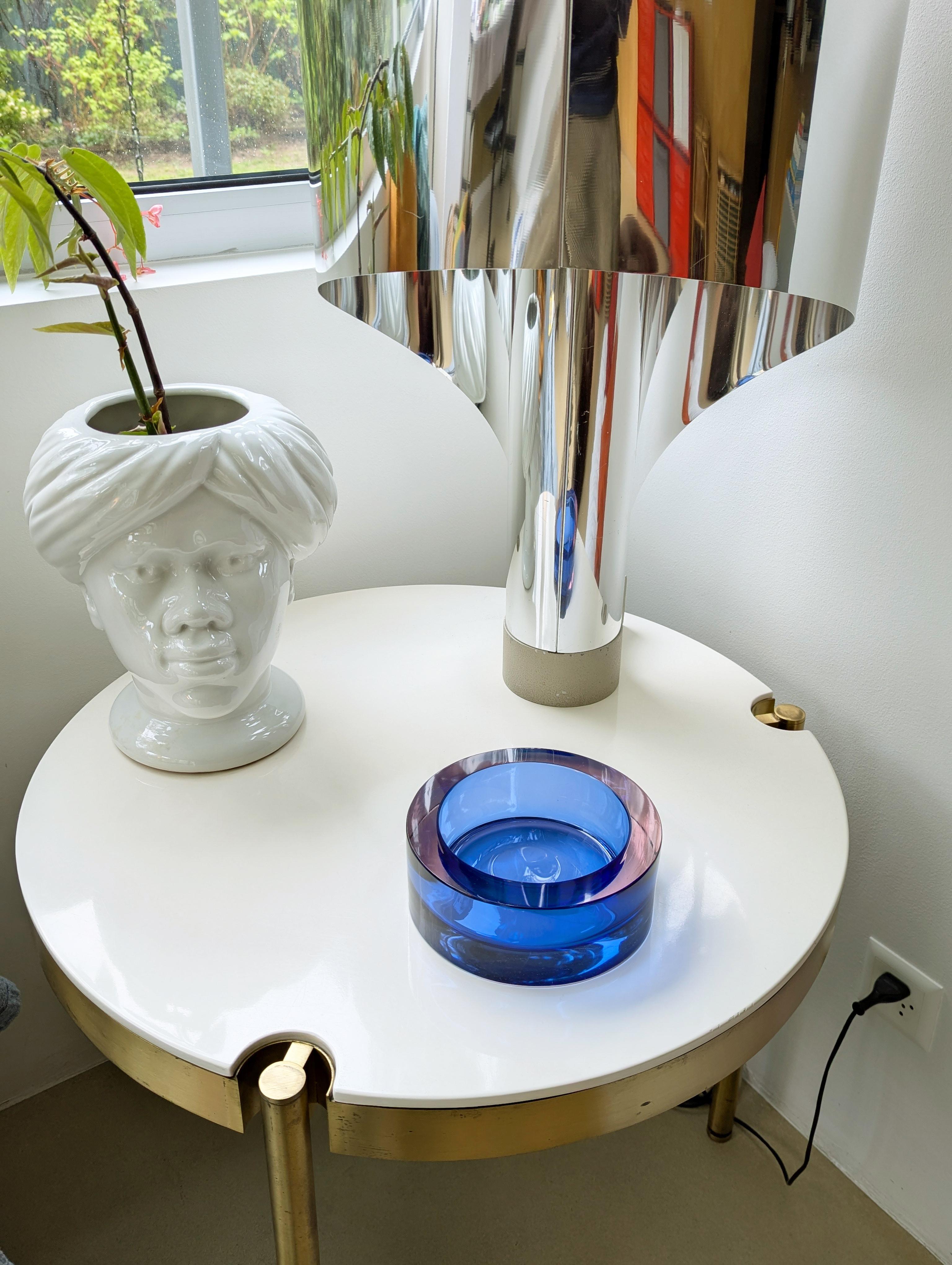 Murano blue & clear sommerso glass centerpiece/bowl by Seguso For Sale 1