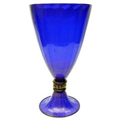 Retro Murano Blue Glass 24-Karat Gold-Infused Vase by Gabbiani Venezia, Italy