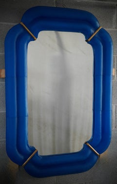 Murano Blue Glass and Brass Art Deco Console / Wall Mirror, 2020