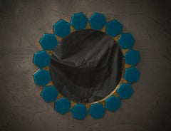 Murano Blue Glass and Brass Art Deco Console / Wall Mirror, 2020