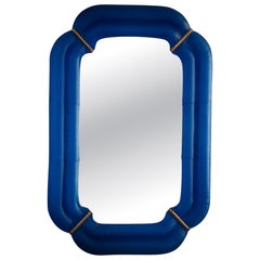 Murano Blue Glass and Brass Art Deco Console / Wall Mirror, 2020